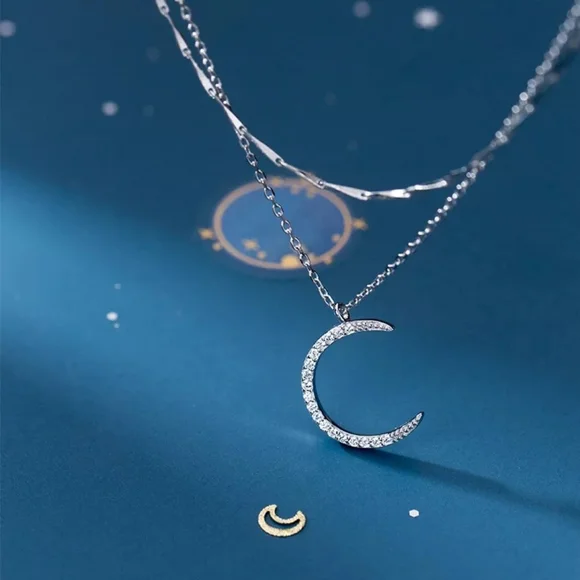NEW | Crescent Moon Multi Layer Pave Diamond Necklace - Picture 6 of 15